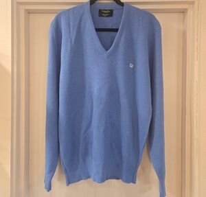 VTG Christian Dior Monsieur V-Neck Pullover Embroidered Logo Sweater Blue XL